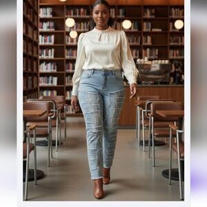 Distressed Light Blue Jeans and a Black one.